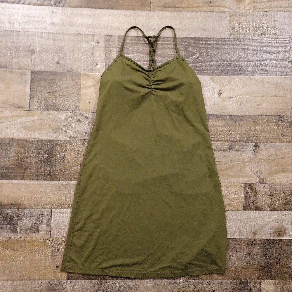 Prana Lace-Up Back Tank Top Women’s Small Olive Green Built-In Shelf Bra